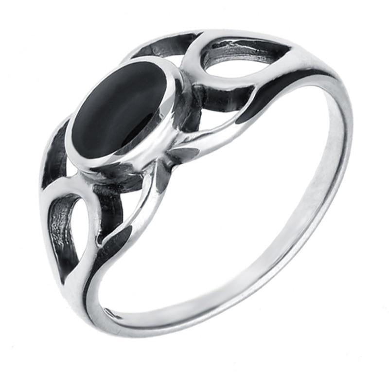 Sterling Silver Whitby Jet Oval Lattice Ring