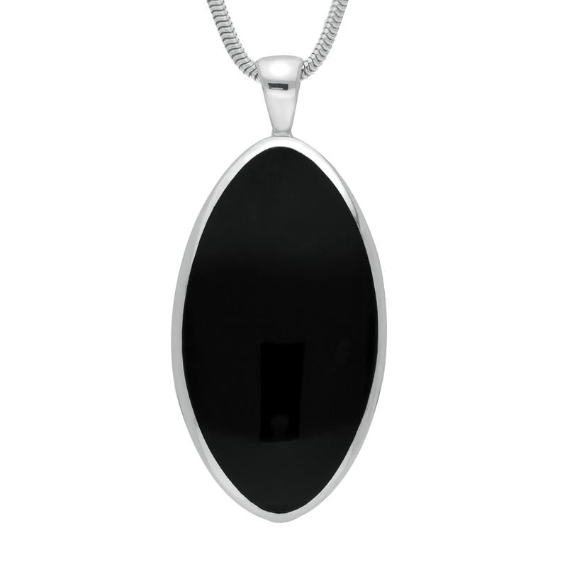 Sterling Silver Whitby Jet Large Oval Necklace. P079.