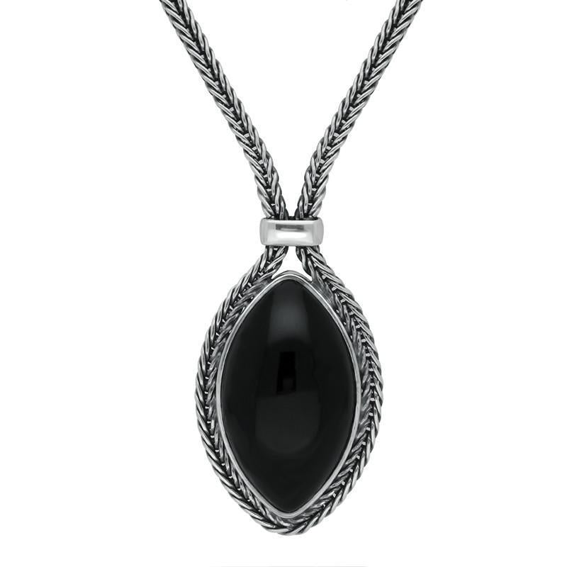 Sterling Silver Whitby Jet Portrait Marquise Necklace. N968.