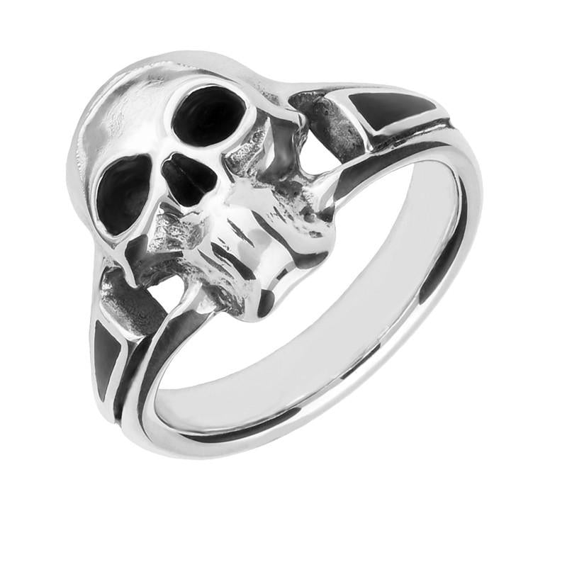 Sterling Silver Whitby Jet Skull Triangle Shank Ring R940