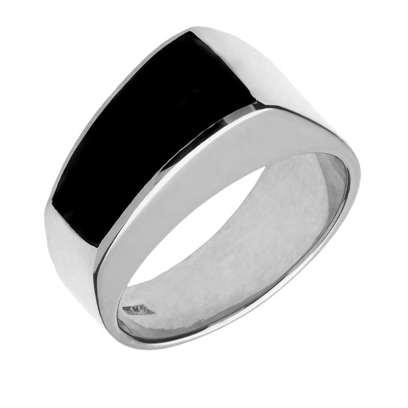 Silver Whitby Jet Tapered Band Ring R034