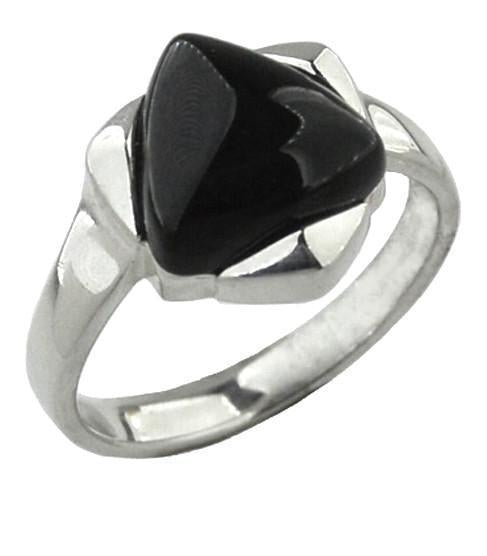 Sterling Silver Whitby Jet Triangular Part Set Ring