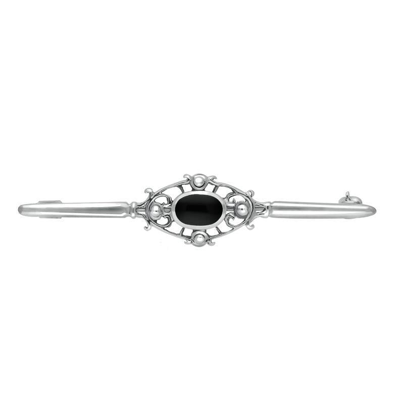 Sterling Silver Whitby Jet Victorian Style Bar Brooch M046