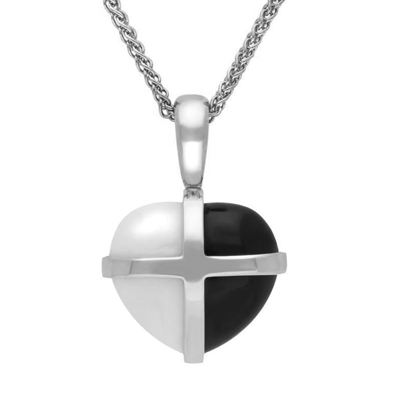 Sterling Silver Whitby Jet Bauxite Small Cross Heart Necklace P1544