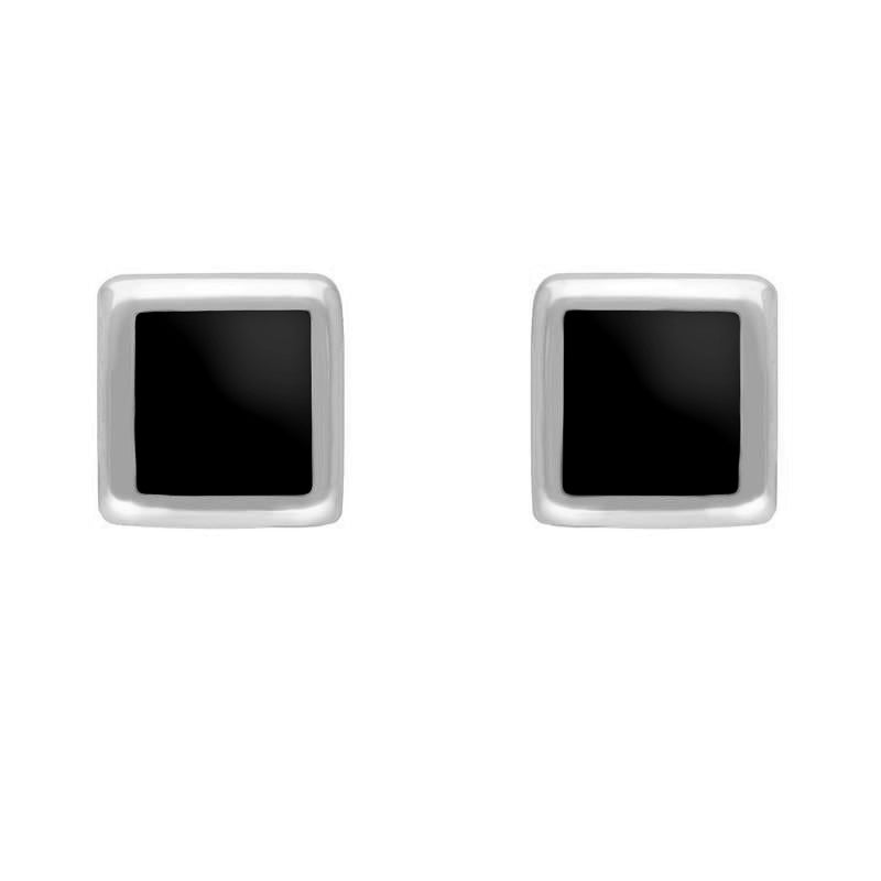 Sterling Silver Whitby Jet Dinky Square Stud Earrings, E034.