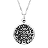 Sterling Silver Whitby Jet Flore Filigree Necklace. P2339C.