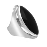 Sterling Silver Whitby Jet Large Oval Statement Ring, R013.