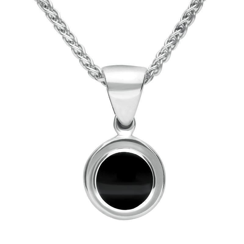 Sterling Silver Whitby Jet 6mm Round Ribbed Necklace. P328