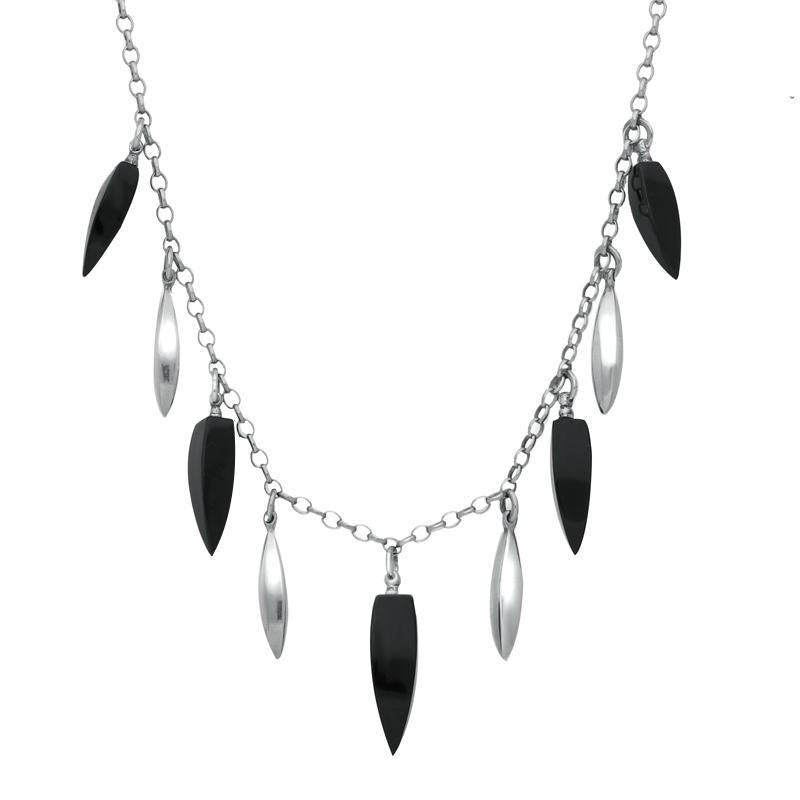 Sterling Silver Whitby Jet 9 Stone Dropper Necklace