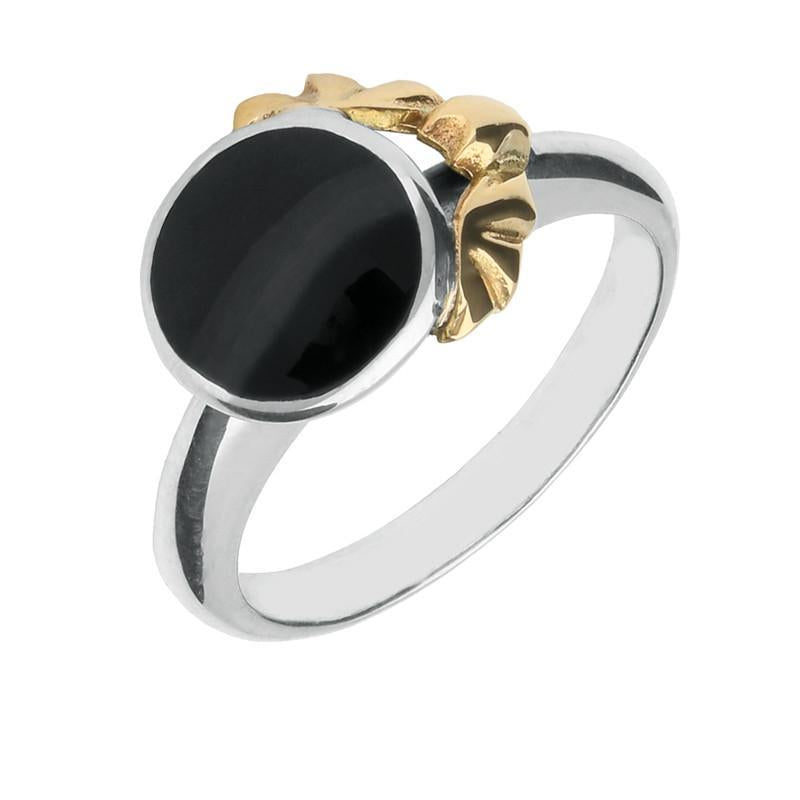 Sterling Silver Whitby Jet 9ct Yellow Gold Small Bat Ring. R582