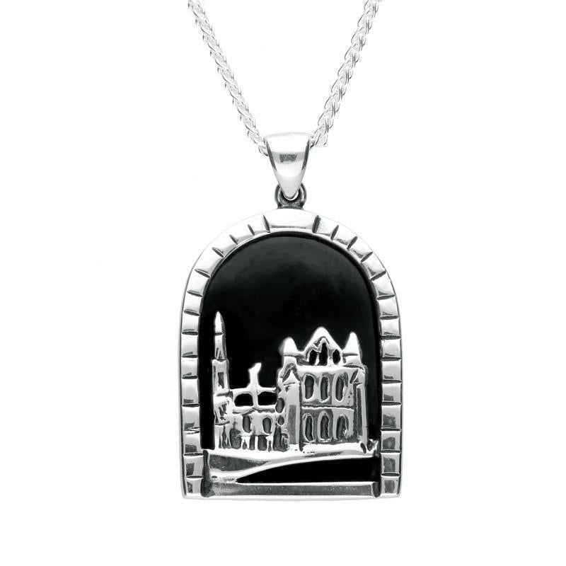 Sterling Silver Whitby Jet Abbey Necklace. P2114