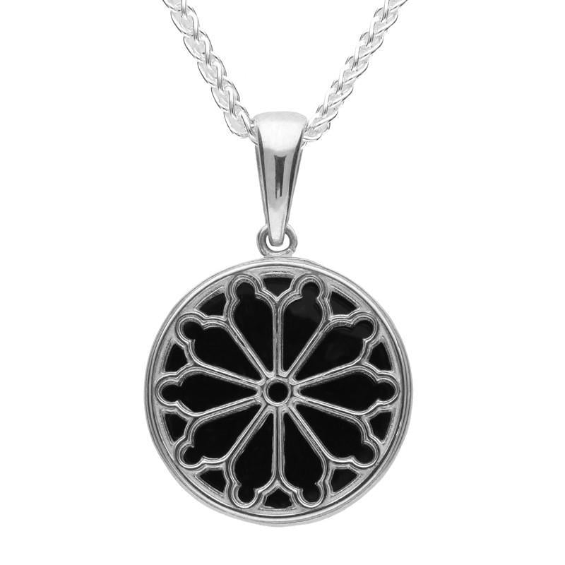 Sterling Silver Whitby Jet Round Abbey Window Necklace P2830