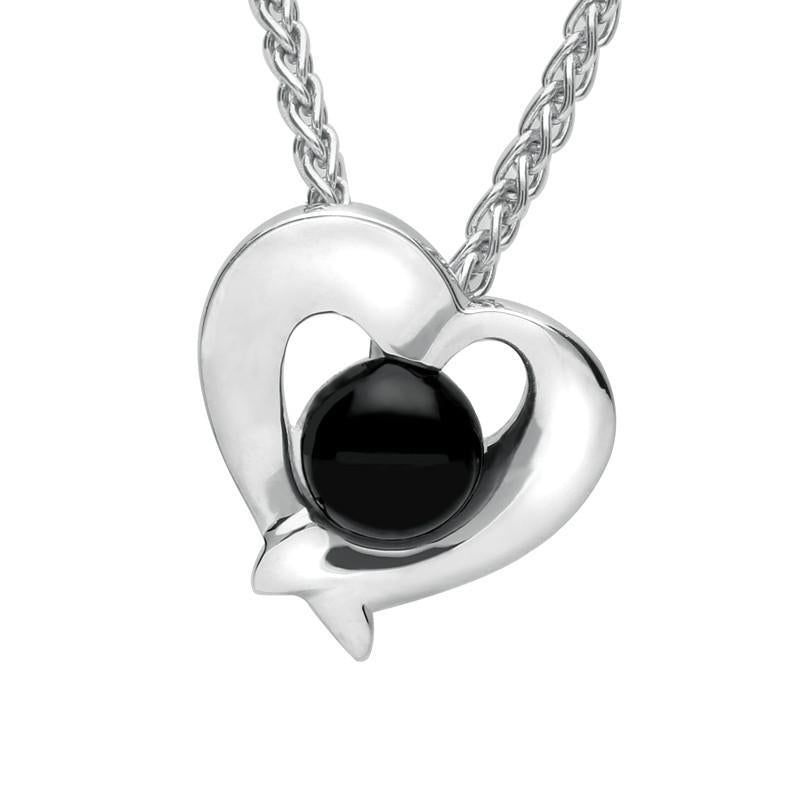 Sterling Silver Whitby Jet Abstract Heart Necklace. P2537