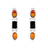 Sterling Silver Whitby Jet Amber Oval And Rectangle Earrings E2057