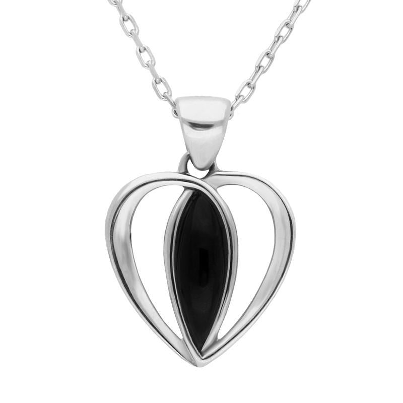 Sterling Silver Whitby Jet Centre Stone Heart Necklace P2555