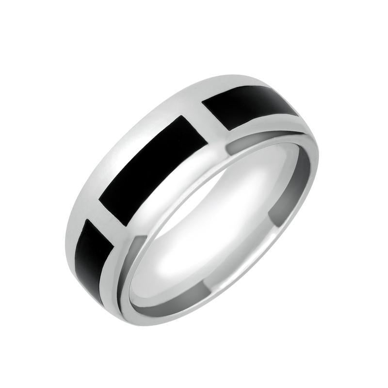 Sterling Silver Whitby Jet Channel 8mm Wedding Band Ring R585