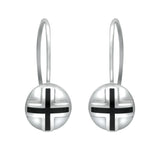 Sterling Silver Whitby Jet Cross Sphere Hook Earrings E2262
