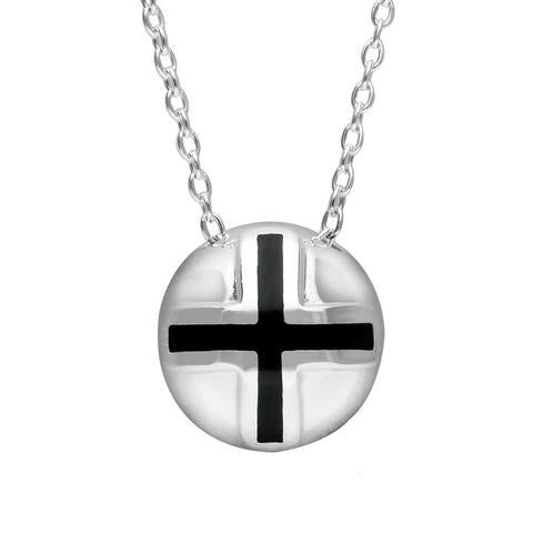Sterling Silver Whitby Jet Cross Sphere Pendant Necklace. P3010