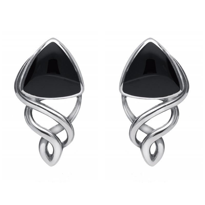 Sterling Silver Whitby Jet Curve Triangle Celtic Stud Earrings E986