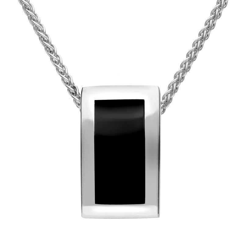 Sterling Silver Whitby Jet Curved Oblong Necklace. P860
