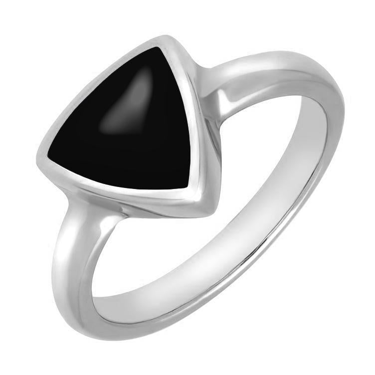 Sterling Silver Whitby Jet Curved Triangle Ring. R407.
