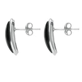Sterling Silver Whitby Jet Curved Wide Oblong Stud Earrings. E2128.