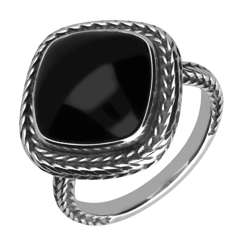 Sterling Silver Whitby Jet Cushion Foxtail Ring. R851