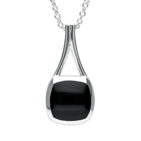 Sterling Silver Whitby Jet Cushion Pendant Necklace. P3009