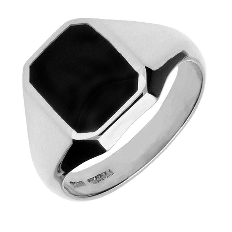 Sterling Silver Whitby Jet Cut Corner Signet Ring R123