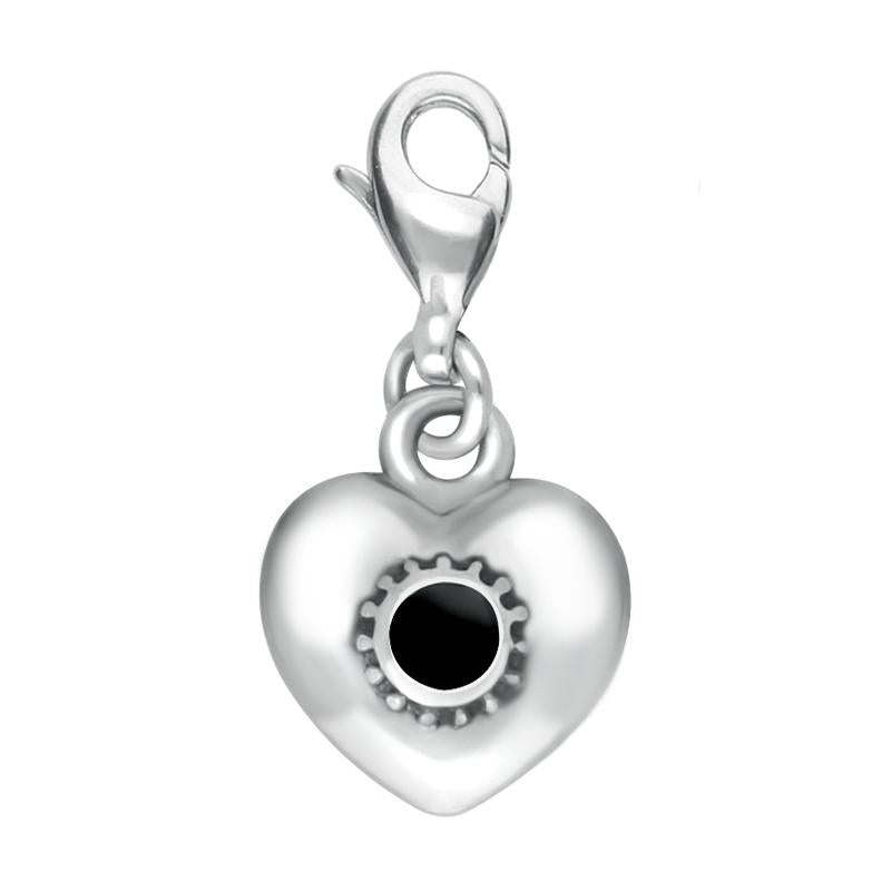 Sterling Silver Whitby Jet Flat Heart Charm G614
