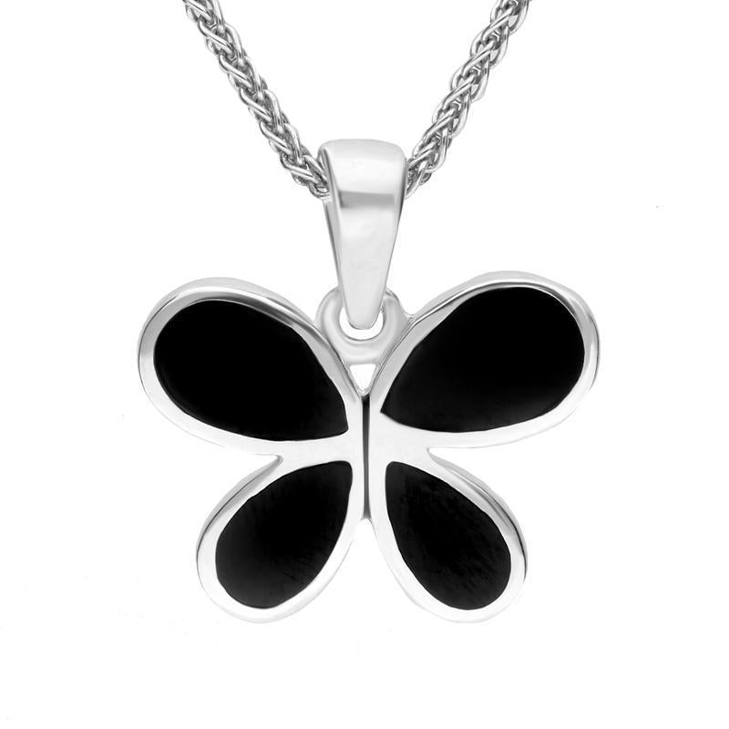 Sterling Silver Whitby Jet Four Stone Butterfly Necklace. P948