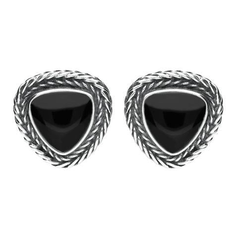 Sterling Silver Whitby Jet Foxtail Triangular Stud Earrings E1842