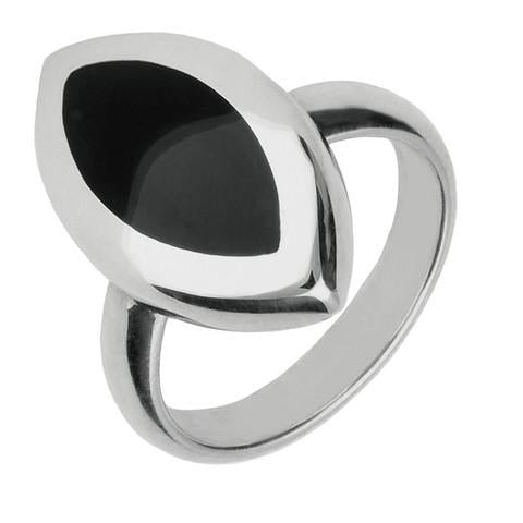 Sterling Silver Whitby Jet Framed Marquise Ring R497