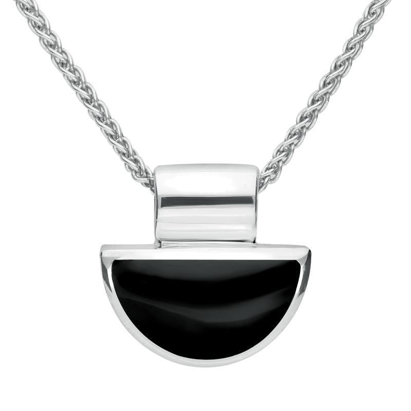 Sterling Silver Whitby Jet Half Moon Shape Necklace. P391