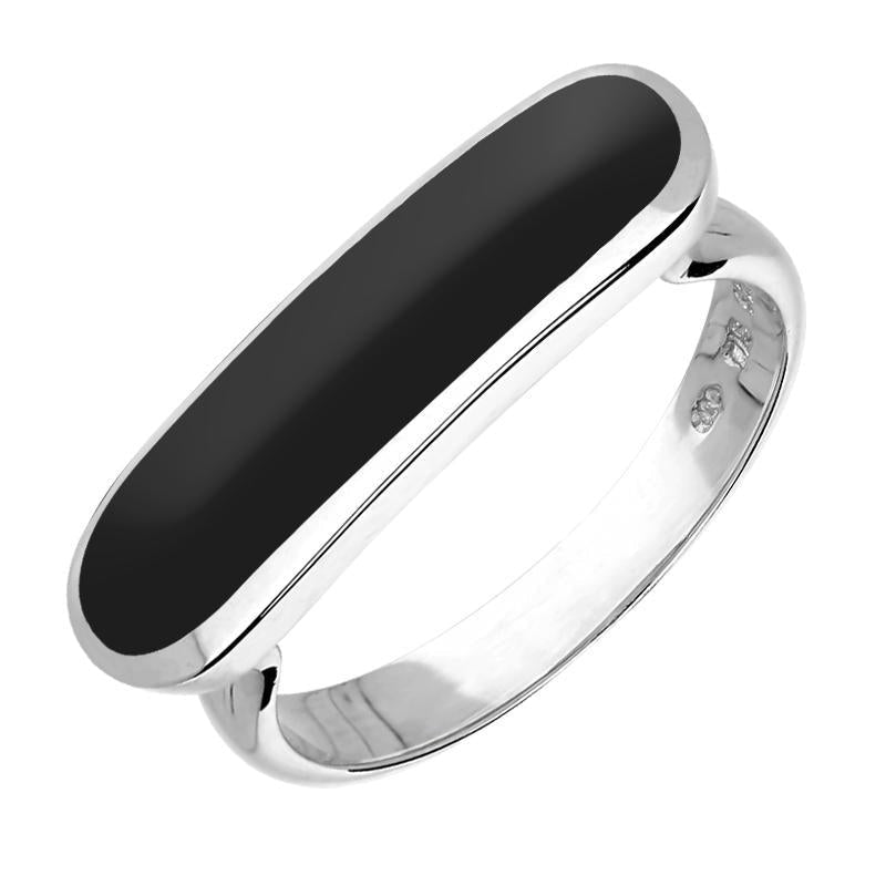 Sterling Silver Whitby Jet Lineaire Petite Oval Ring. R1006.