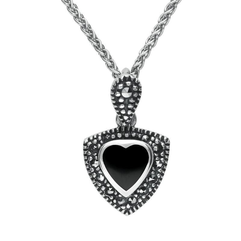 Sterling Silver Whitby Jet Marcasite Triangle Heart Necklace P1321