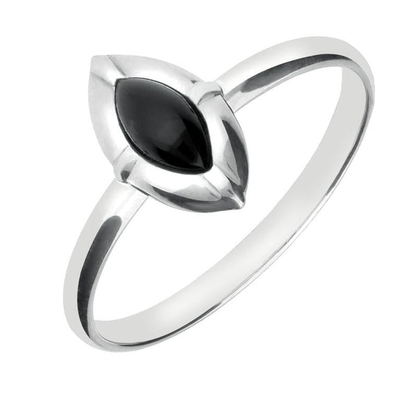 Sterling Silver Whitby Jet Marquise Beaded Edge Ring R742