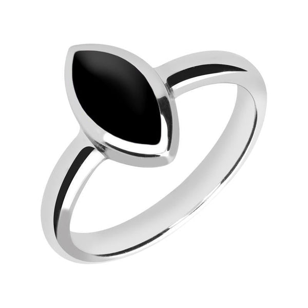 Sterling Silver Whitby Jet Marquise Ring. R404.