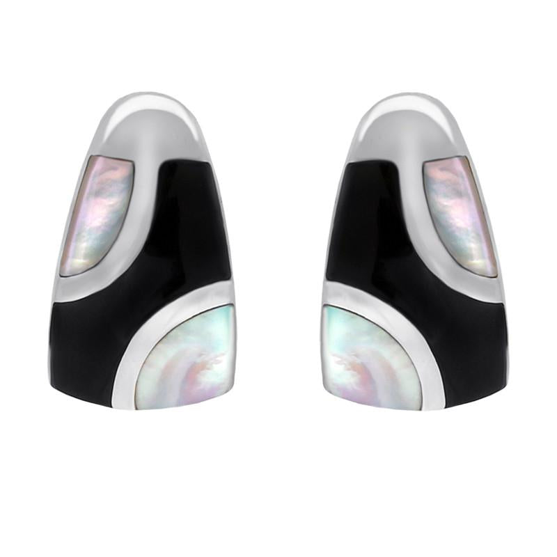 Sterling Silver Whitby Jet Mother of Pearl Three Stone Stud Earrings. E803
