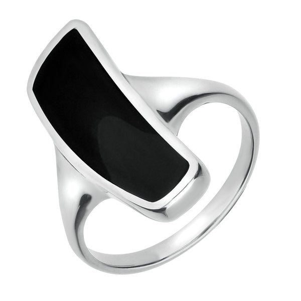 Sterling Silver Whitby Jet Organic Curved Oblong Ring. R388.