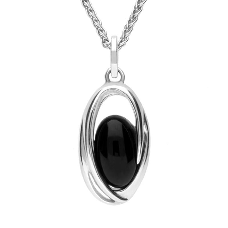 Sterling Silver Whitby Jet Oval Swirl Necklace P2610