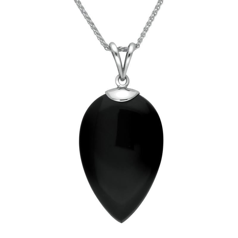 Sterling Silver Whitby Jet Pear Stone Capped Necklace P1881