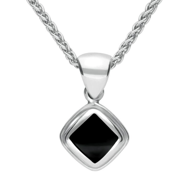 Sterling Silver Whitby Jet Plain Edge Square Necklace. P324