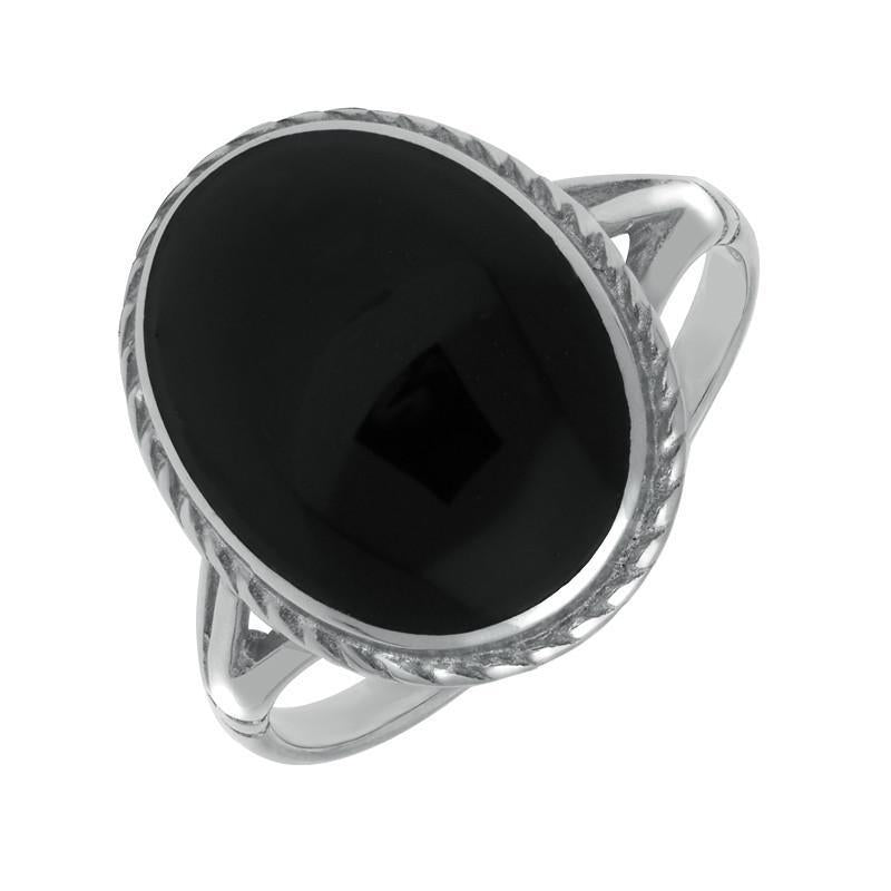 Sterling Silver Whitby Jet Rope Edge Ring R009