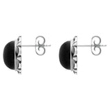 Sterling Silver Whitby Jet Round Frill Edge Stud Earrings. e1099.