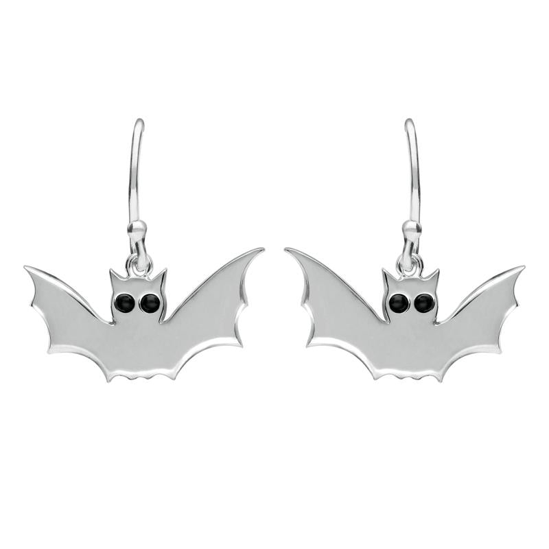Sterling Silver Whitby Jet Small Bat Hook Earrings. E1767.