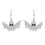 Sterling Silver Whitby Jet Small Bat Hook Earrings. E1767.