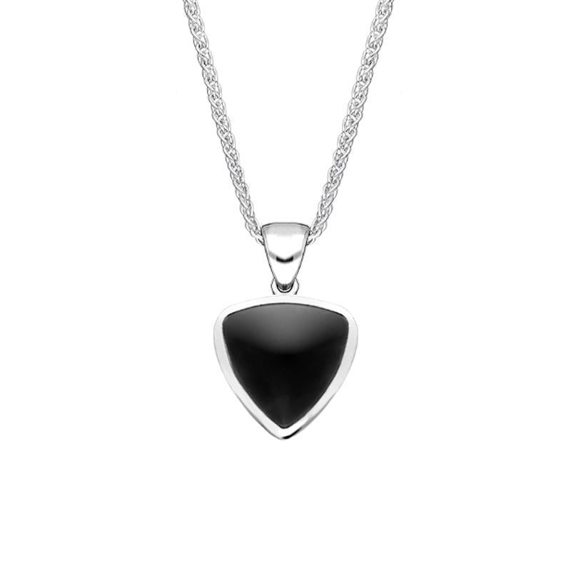 Sterling Silver Whitby Jet Small Curved Triangle Necklace. P323.