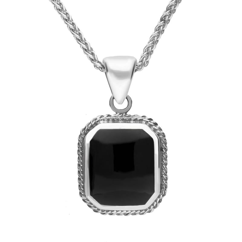 Sterling Silver Whitby Jet  Square Rope Edge Necklace. P050