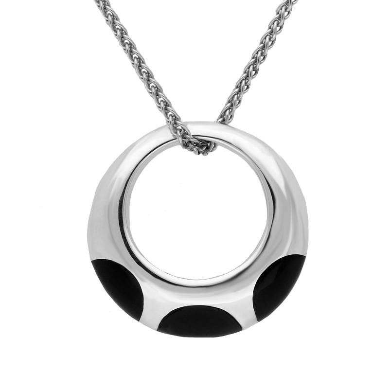 Sterling Silver Whitby Jet Three Stone Open Ring Necklace. P868
